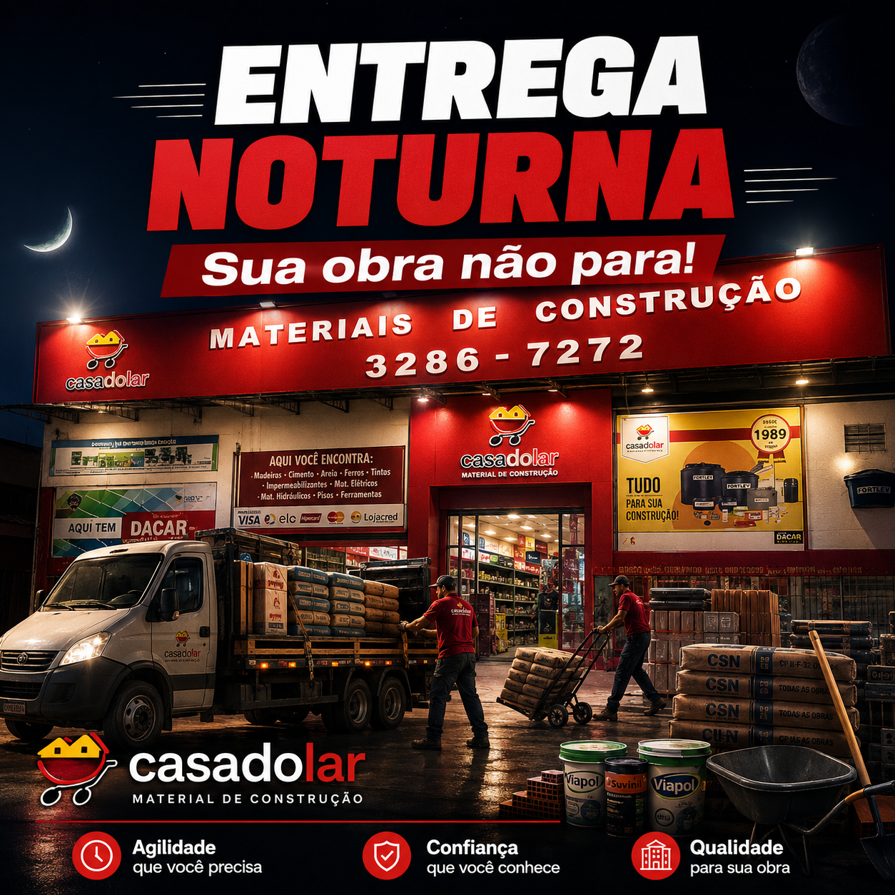 Casa do Lar une tradição, variedade e entrega noturna para atender obras em Curitiba